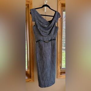 Black Halo size 8 Elegant Gray Tweed Dress with Belt
